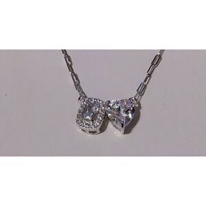 BNIB~3.45 Ct. DIAMONIQUE Heart & Cushion Halo Design Toi et Moi Pendant Necklace
